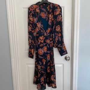 BCBG MaxAzria hunter green floral wrap dress